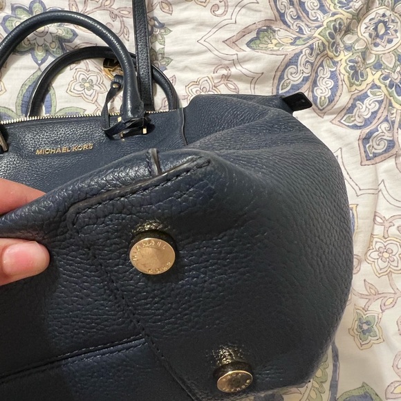 Navy Blue Michael Kors Large Pebbled Leather Satchel Purse - Picture 8 of 10